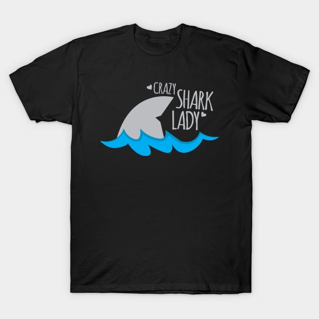 Crazy Shark Lady T-Shirt by jazzydevil